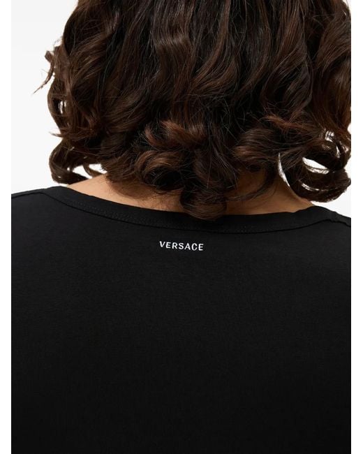 Versace Black Embroidered Cotton-Jersey T-Shirt for men
