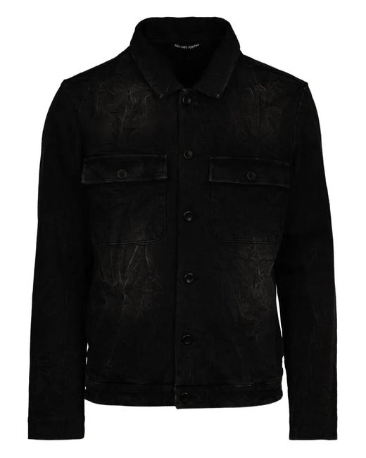 Hannes Roether Black Buttoned Chest-Pocket Shirt Jacket for men