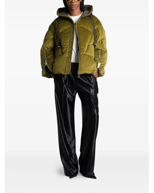 Khrisjoy Green Quilted Velvet-Effect Puffer Jacket