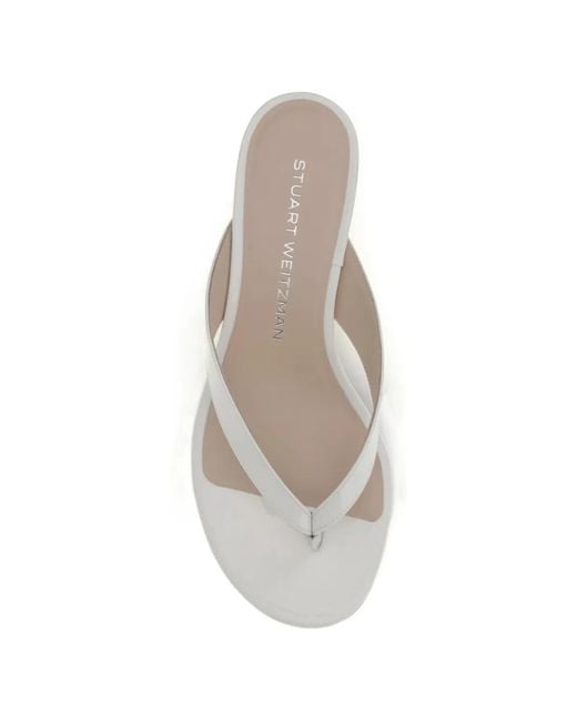 Stuart Weitzman White Rio Almond-Toe Thong Sandals