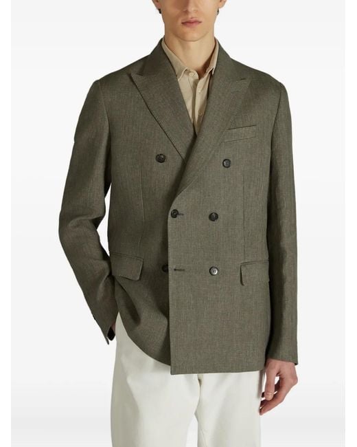 Slowear Green Double-Breasted Linen Blazer for men