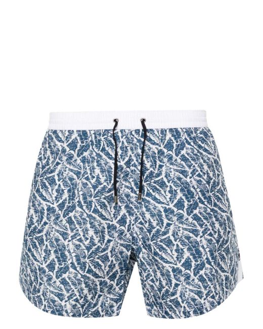 Corneliani Blue Abstract-print Swim Shorts for men