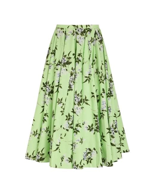 Emilia Wickstead Green Rhea Floral-Print Pleated Midi Skirt