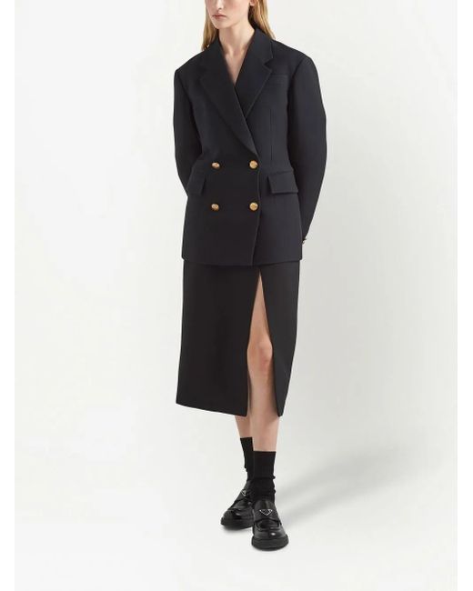 Prada Black Double-Breasted Tricotine Jacket
