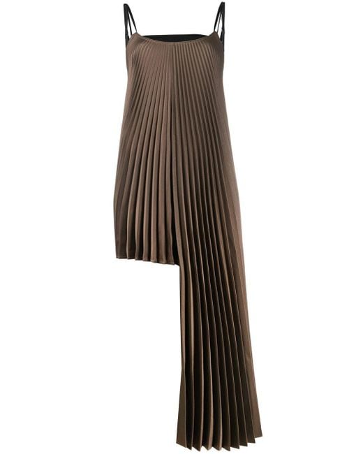 Peter Do Brown Asymmetric Pleated Satin Top