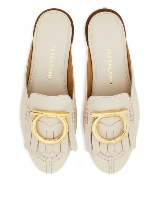 Ferragamo White Maxi Gancini Mules