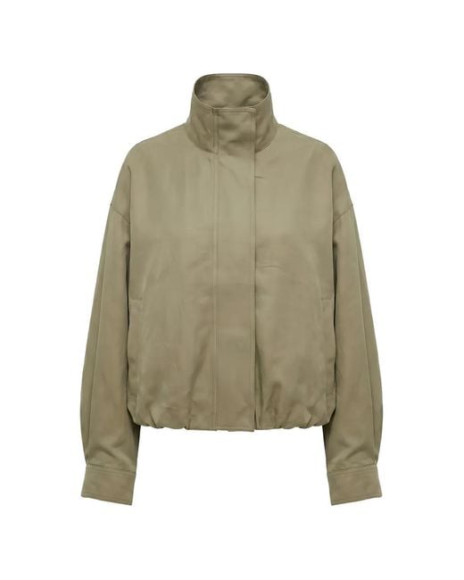 MEIMEIJ Green High-Neck Elasticated-Hem Jacket