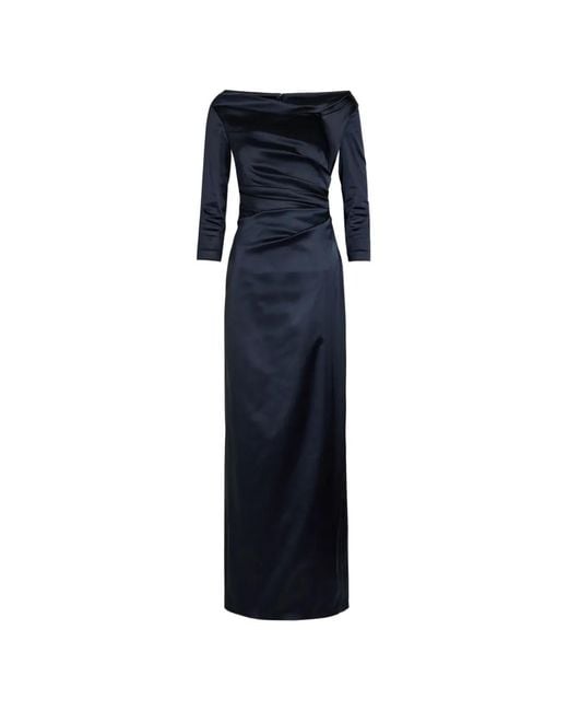 Talbot Runhof Blue Gathered Draped Maxi Dress