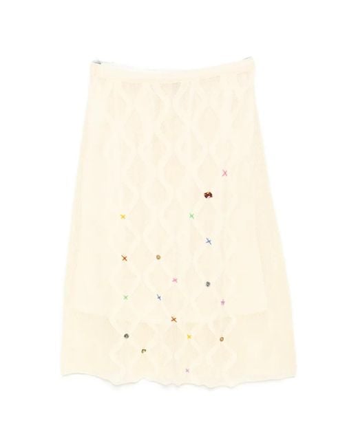 YANYAN KNITS Natural Lattice Midi Skirt