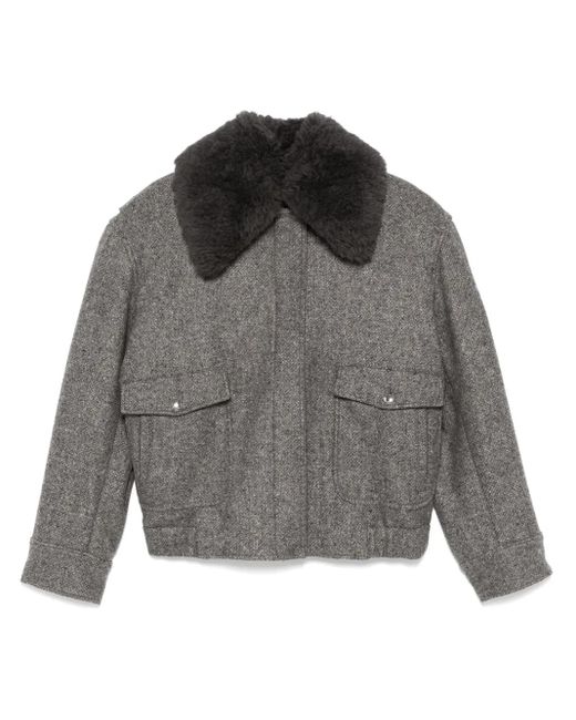 Stella McCartney Gray Spread-Collar Wool-Blend Textured Coat