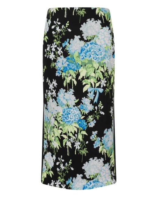 Moschino Green Floral-Print Midi Skirt