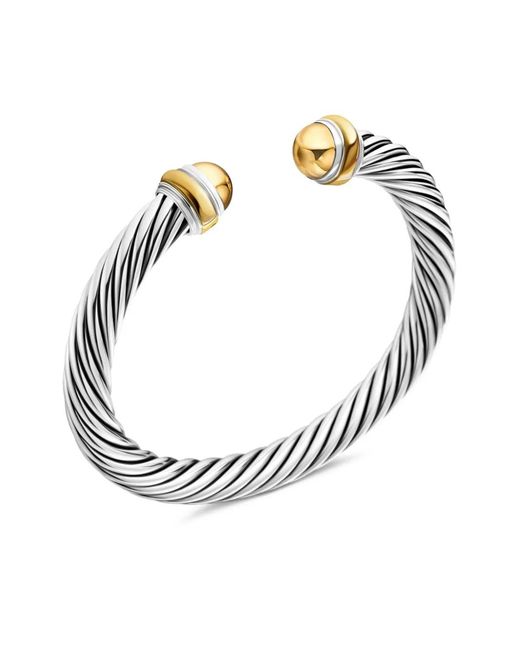 David Yurman White 14K And Sterling Classic Cable Bracelet (7Mm)