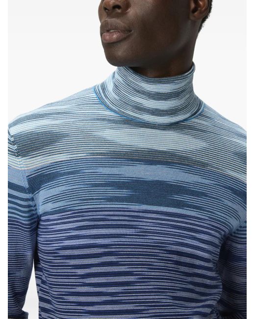 Missoni Blue Stripe-Pattern Turtleneck Sweater for men