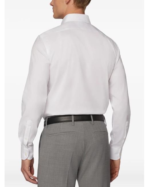 Boggi White Long-Sleeve Pinpoint Shirt for men
