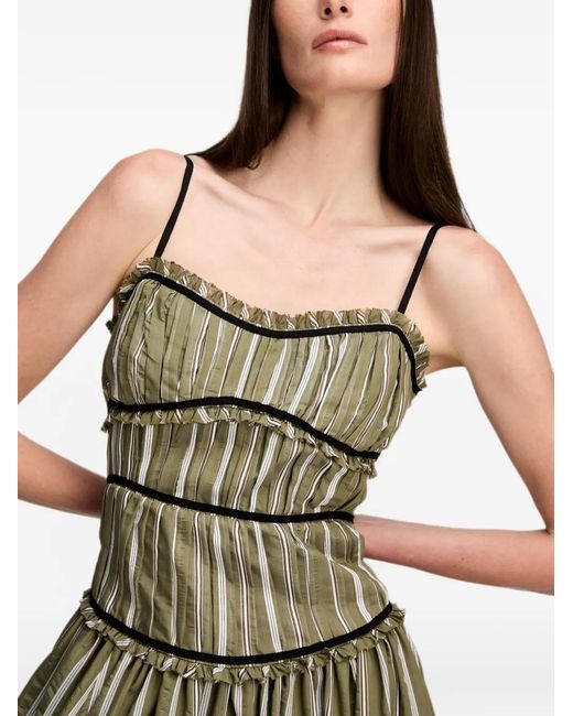 Cinq À Sept Green Celia Striped-Pattern Ruffled Midi Dress