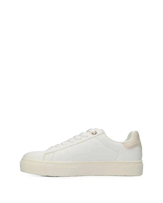 Mexx White Logo-Patch Snakeskin-Effect Sneakers