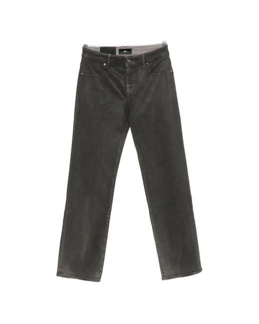 7 For All Mankind Gray Calie Logo-Patch Straight Jeans