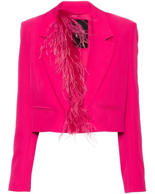 Patrizia Pepe Pink Feather-Trim Blazer