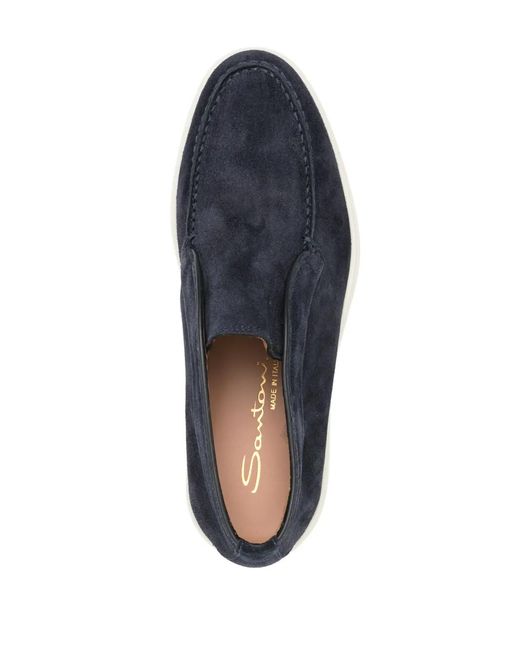 Santoni Blue Suede Flat Loafers