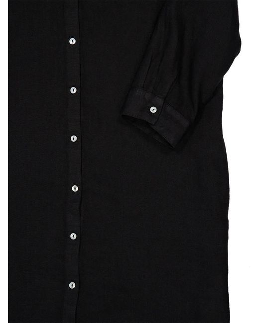 120% Lino Black Button-Down Shirt Maxi Dress
