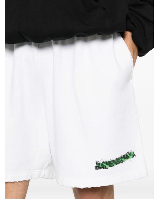 Balenciaga White Logo-Print Pocket Shorts for men