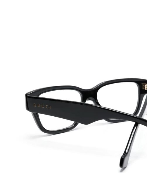 Gucci Black Logo Engraved Rectangle-Shape Glasses for men