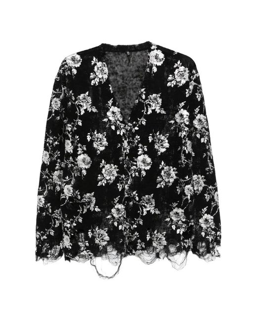 R13 Black Floral Print Frayed Cardigan