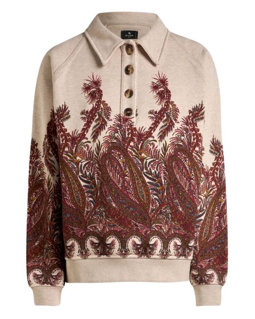 Etro Brown Paisley-Print Polo-Neck Sweatshirt