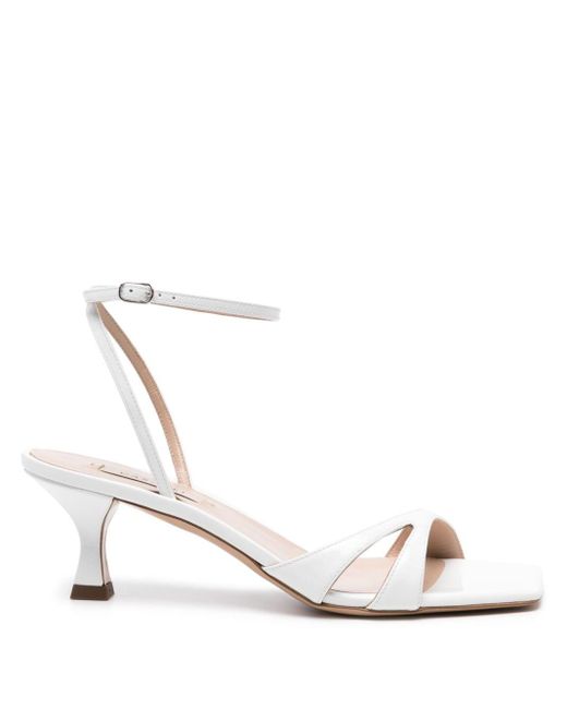 Casadei White Cut-out Patent-leather Sandals