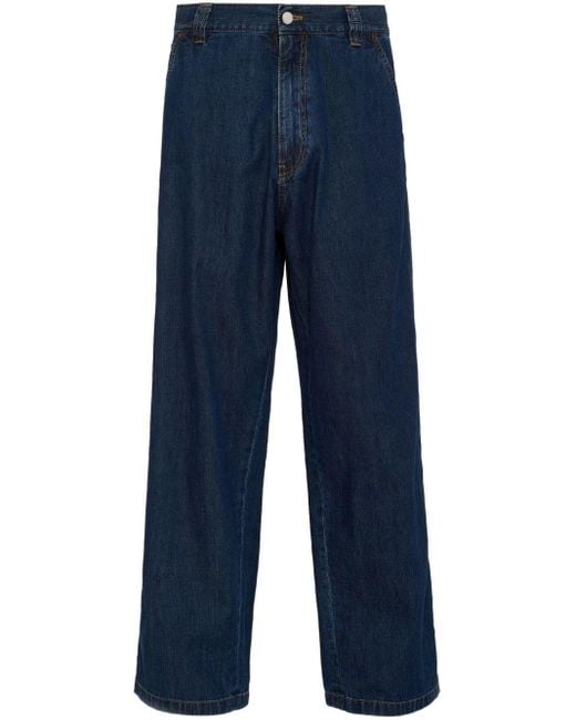 Prada Weite High-Waist-Jeans mit Emaille-Logo in Blue für Herren