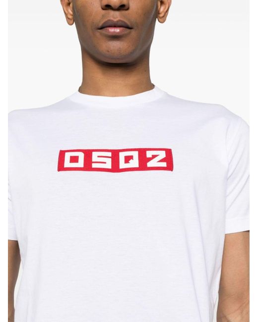 DSquared² White Dsq2 Logo-Appliqué T-Shirt for men