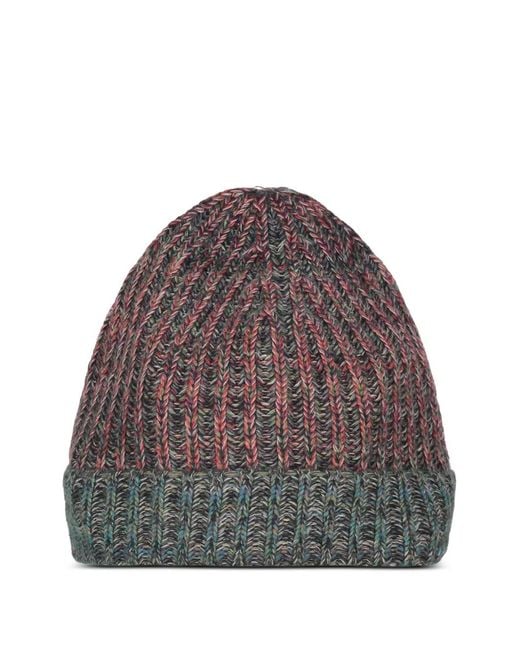 Malo Brown Ribbed-Knit Cashmere Beanie Hat for men