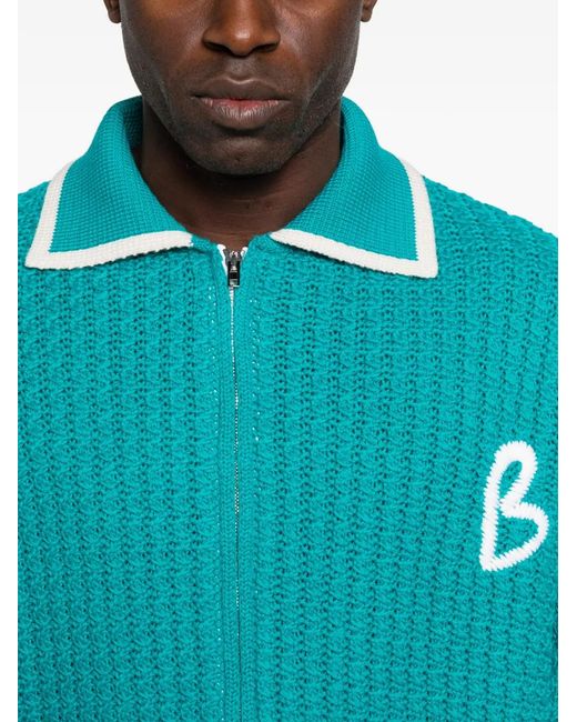 Bonsai Blue Embroidery Zip-Up Cardigan for men