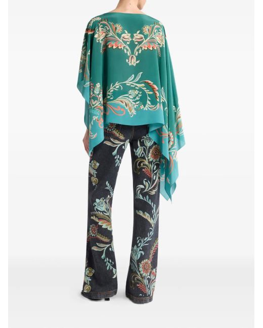 Etro Green Daffodil-Motif Asymmetric Top