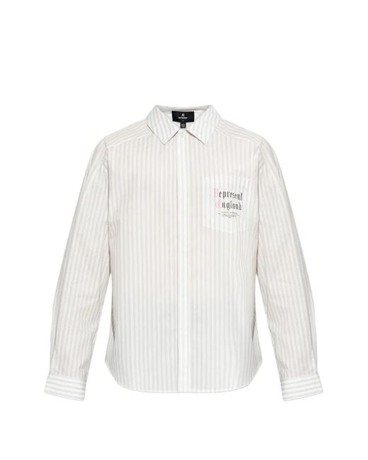 Represent White Striped Logo-Print Shirt for men