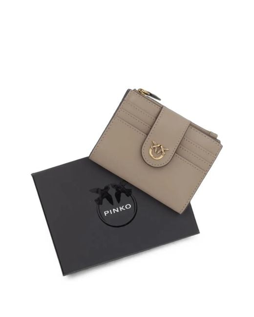 Pinko Brown Small Love Birds-Logo Leather Wallet