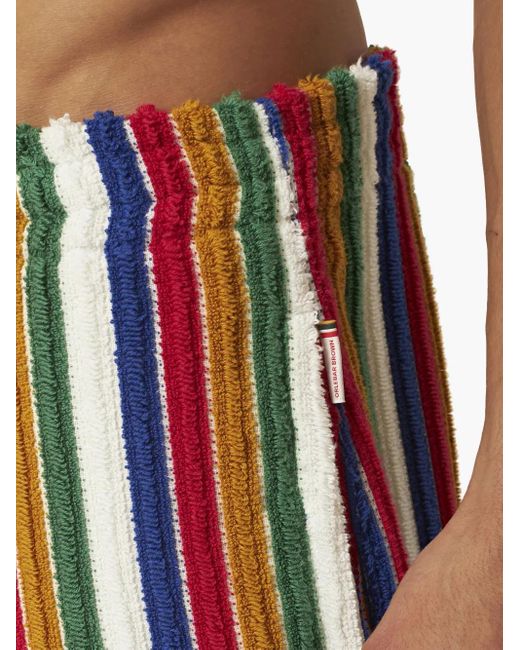 Orlebar Brown Red Classic Fit Stripe Jacquard Cotton Towelling Sweat Shorts for men