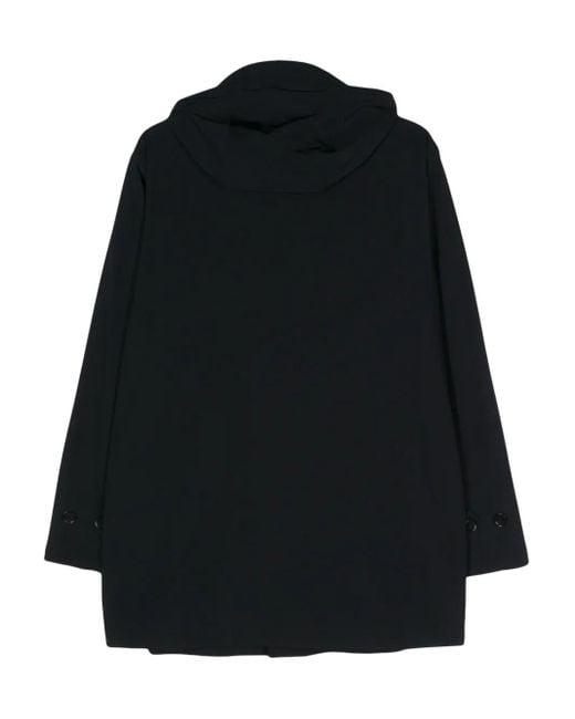 Aspesi Black Detachable Hood Buttoned Coat for men