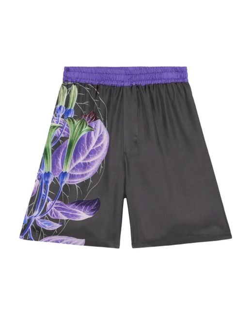Pierre Louis Mascia Blue Floral-Print Elastic-Waist Shorts