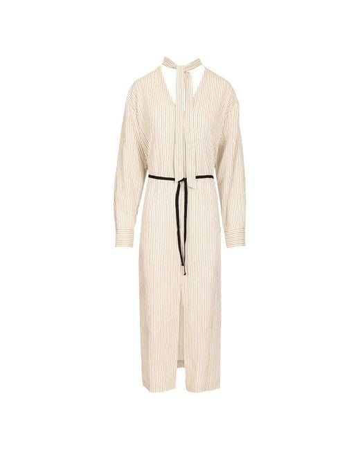 Barena White Striped Tie-Neck Dress