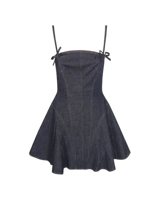Self-Portrait Blue Denim Bow Mini Dress