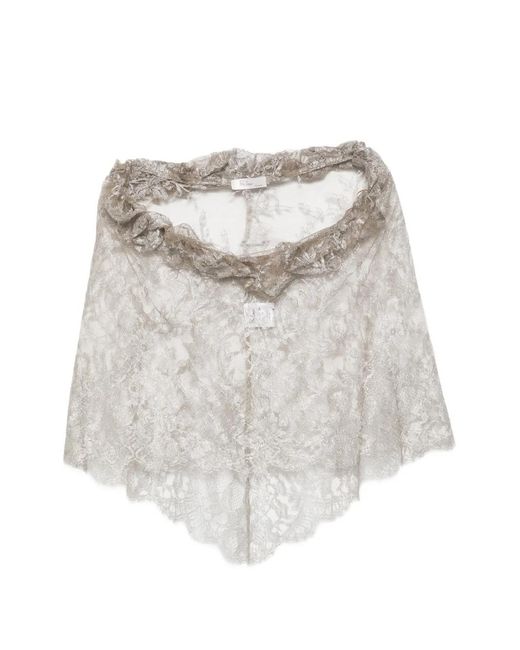 Fely Campo White Haut En Dentelle À Fronces