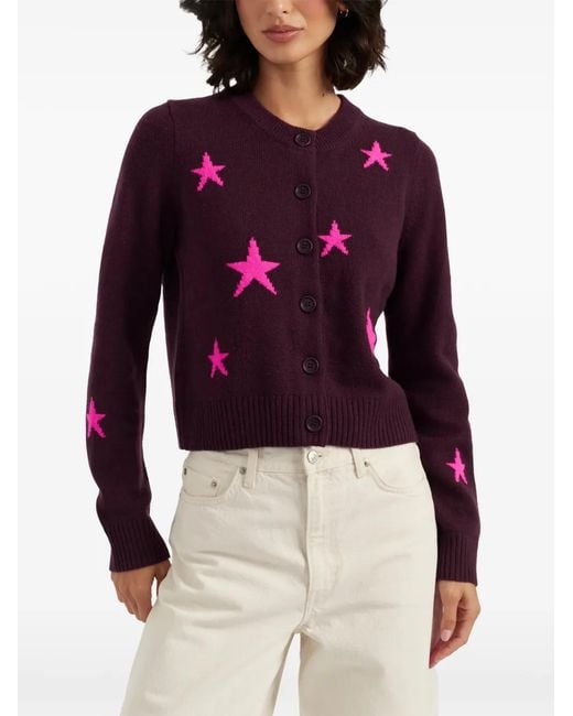 Chinti & Parker Purple Star-Intarsia Round-Neck Cardigan