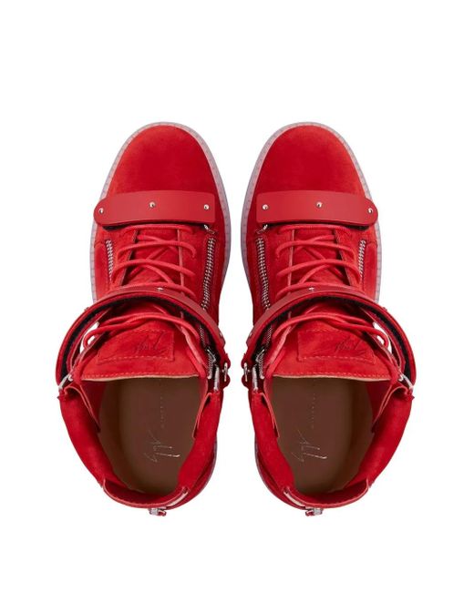 Giuseppe Zanotti Red Coby Velour Double-Straps Mid-Top Sneakers for men
