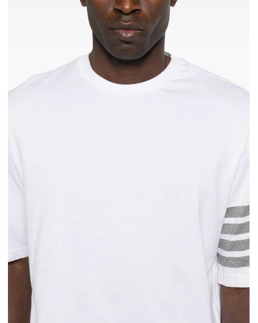 Thom Browne White 4-Stripe Detail T-Shirt for men