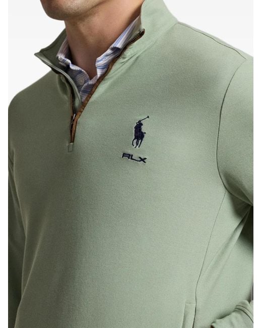 Ralph Lauren Green Logo-Embroidered Quarter-Zip Sweater for men