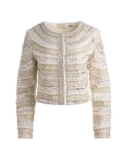 Alice + Olivia White Sequin-Embellished Bead-Embellished Jacket