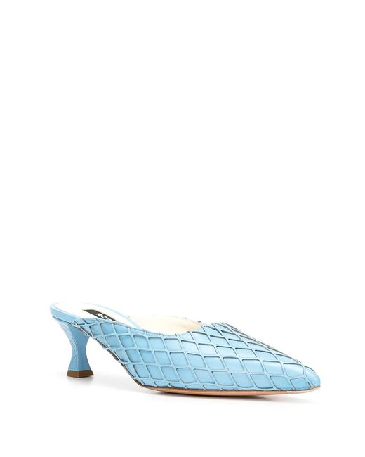 Rochas Blue Laser-Cut Mules