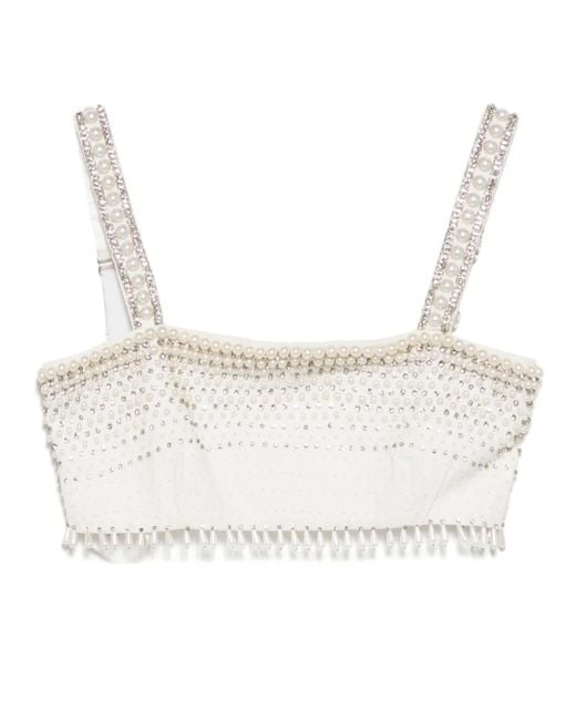 Elisabetta Franchi Natural Pearl Trimmed Cropped Vest