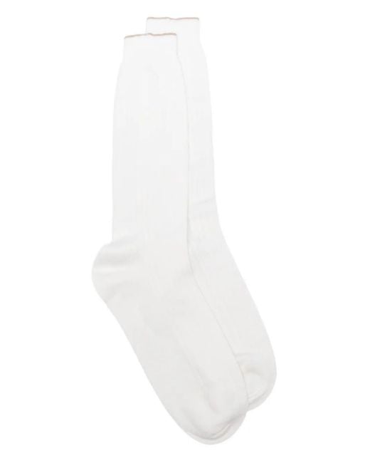 Eleventy White Ribbed Trim Socks for men